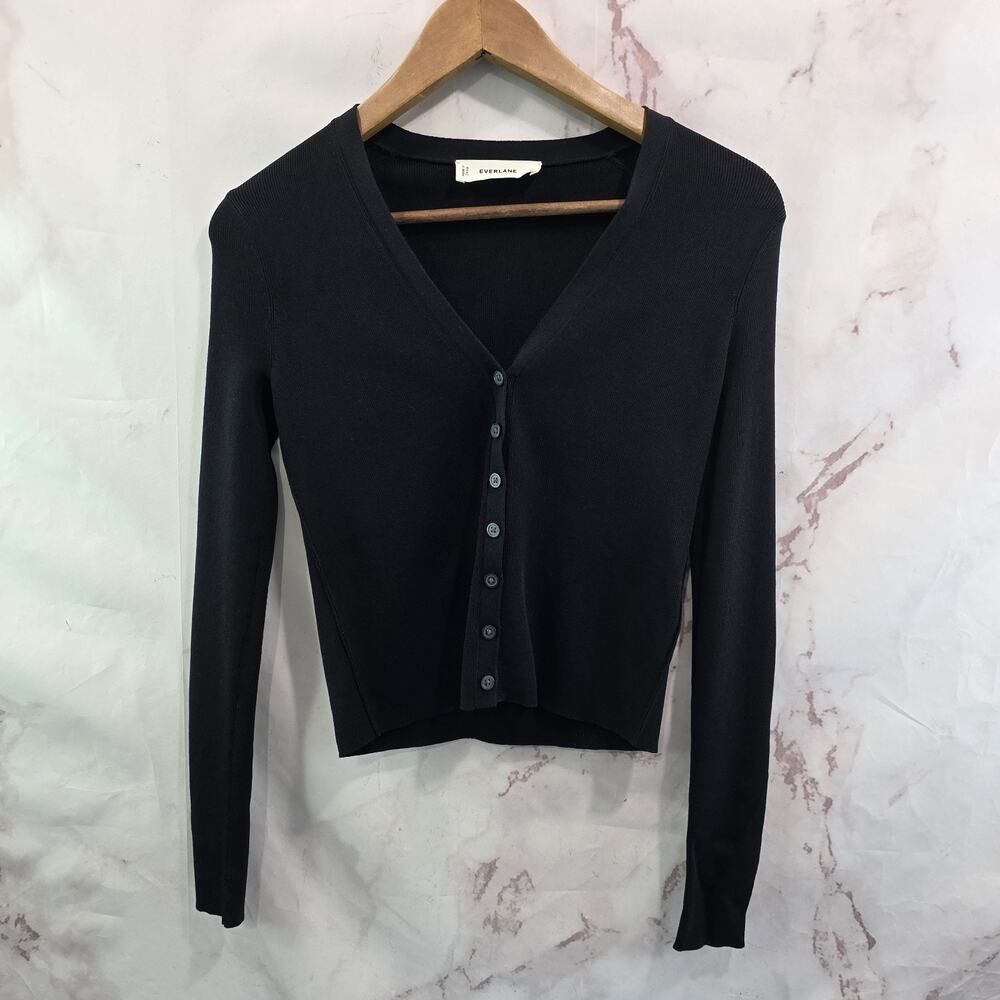 Everlane Sweater Womens XS Black Cardigan Viscose Knit Nylon Lightweight Office
